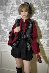 Wine Red Pirate Series Navigation Treasure Hunting Guide V Collar Long Hime Sleeves Ouji Lolita Blouse